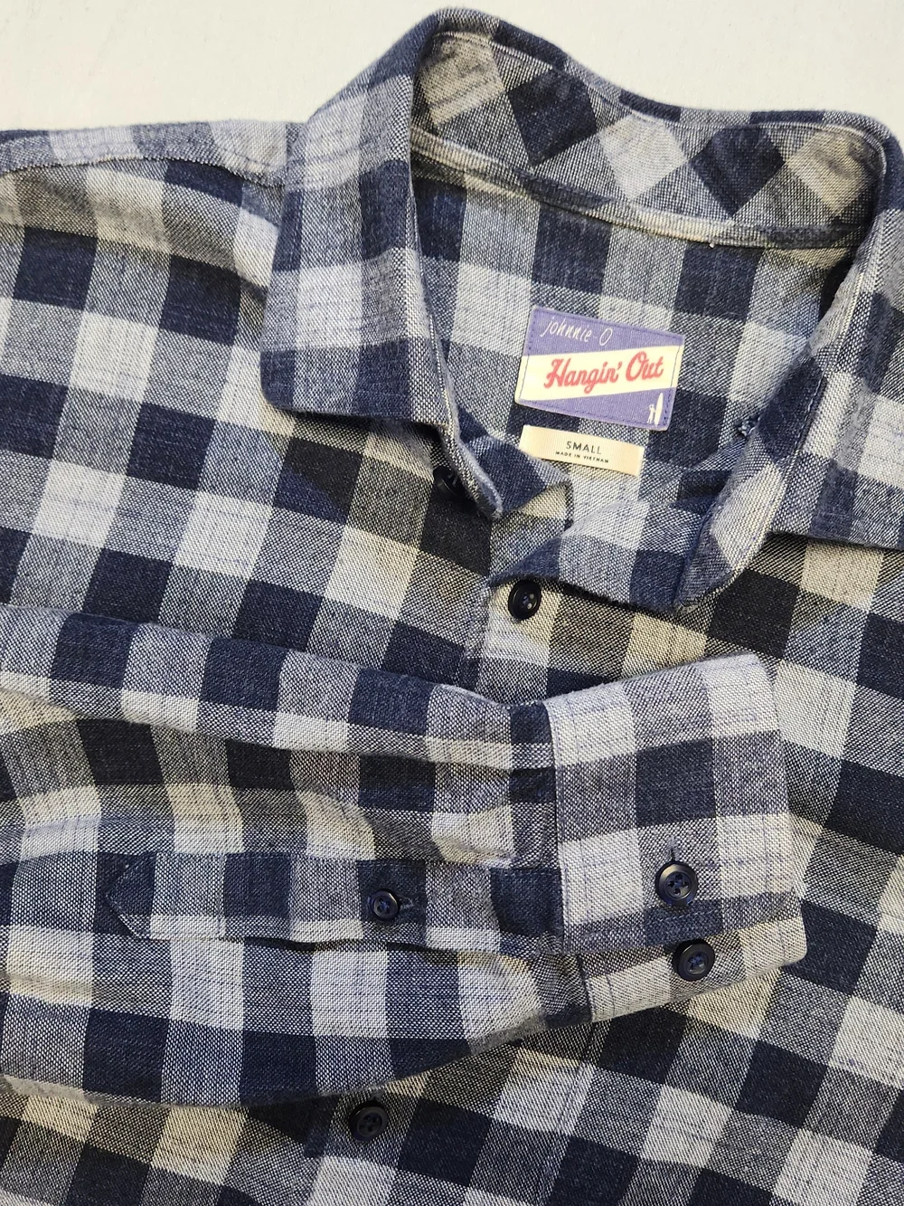 JOHNNIE-O Hangin' Out Plaid Button Down Flannel Gray Blue Small Orion L/sleeve